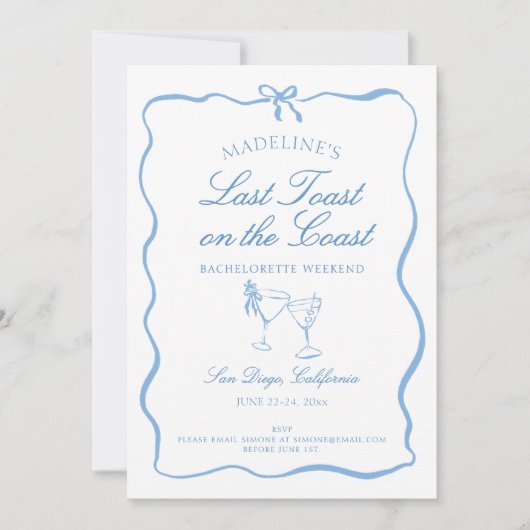 Letzter Toast auf dem Coast Script-Junggeselinnen- Einladung (Vorderseite)