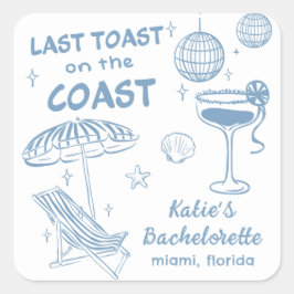 Letzter Toast auf dem handgezogenen Bachelorette Quadratischer Aufkleber