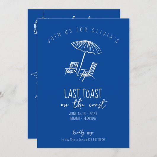 Letzter Toast auf der Küste Bachelorette Wochenend Einladung (Vorne/Hinten)