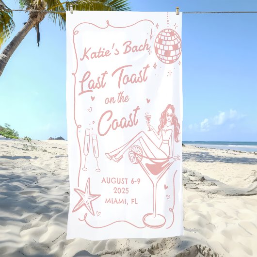 Letzter Toast Beach Pink Bachelorette Wochenendban Banner