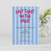 Letzter Toast Blue Striping Bachelorette mit QR-Co Einladung (Stehend Vorderseite)