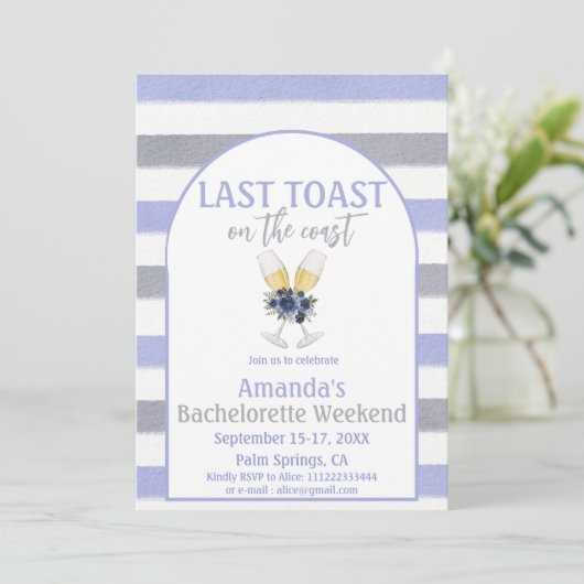 Letzter Toast Coast Beach Bachelorette Weedkend Pa Einladung (Stehend Vorderseite)