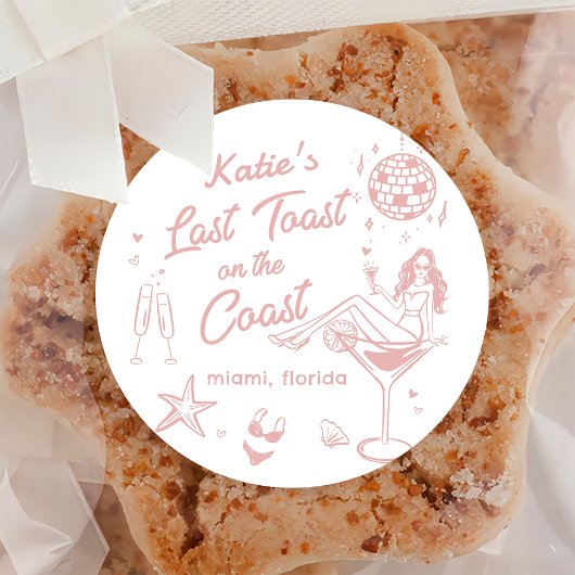 Letzter Toast Coast Beach Pink Bachelorette Aufkle Runder Aufkleber