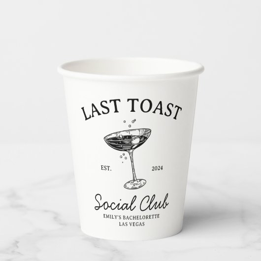 Letzter Toast Social Club Junggeselinnen-Abschied Pappbecher (Rückseite)