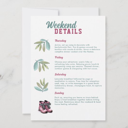 Letzter Trail Veil Camping Camp Junggeselinnen-Abs Einladung (Rückseite)