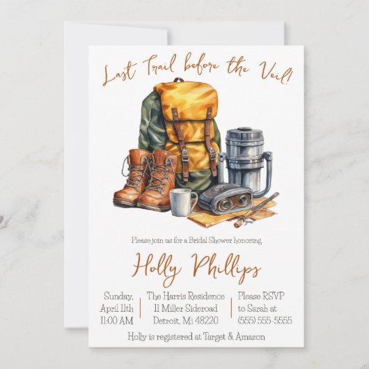 Letzter Weg vor dem Schleier ! Brautparty Wandern Einladung (Vorderseite)