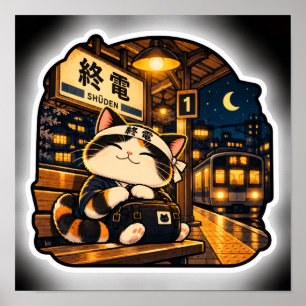 Letzter Zug Katze Poster Japanische Stationsnach
