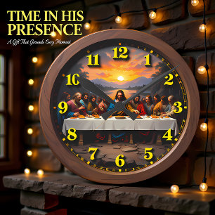 Letztes Abendmahl Seelandschaft Sonnenuntergang Runde Wanduhr
