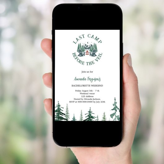 Letztes Camp vor dem Bachelorette-Wochenende Einladung
