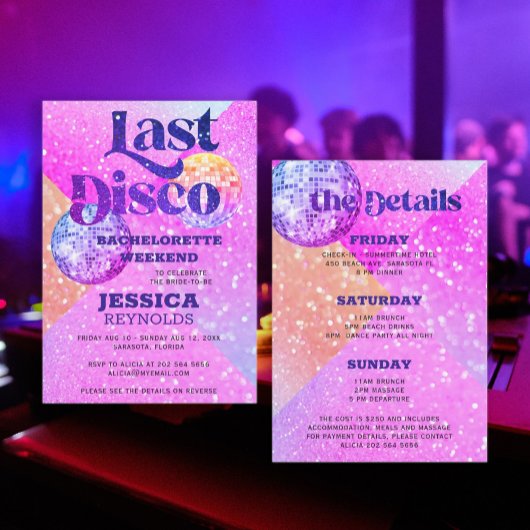 Letztes Disco Retro 70 Bachelorette Wochenende Einladung