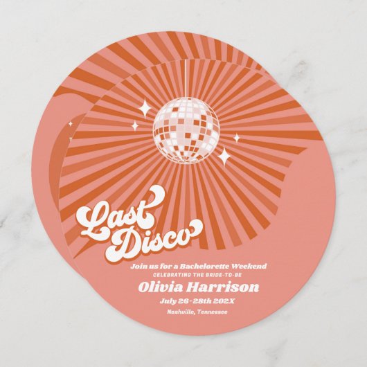 Letztes Disco Retro 70's Bachelorette Weekend Part Einladung (Vorne/Hinten)
