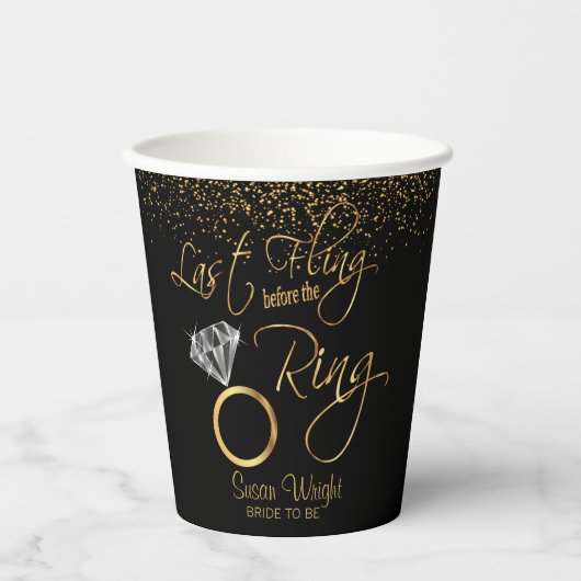Letztes Flug vor dem Ring Bachelorette - Gold Pappbecher (Vorderseite)