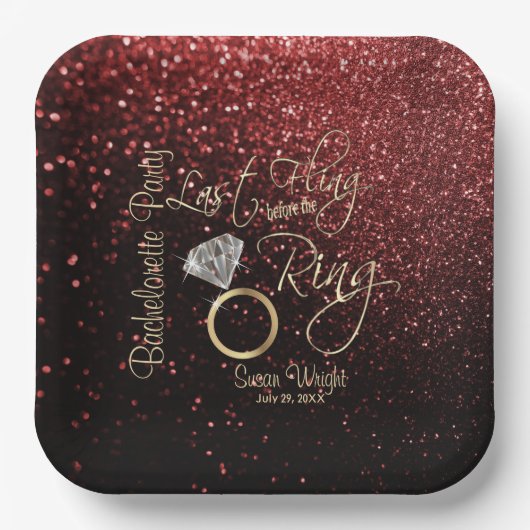 Letztes Flug vor dem Ring Bachelorette Rot Pappteller (Vorderseite)