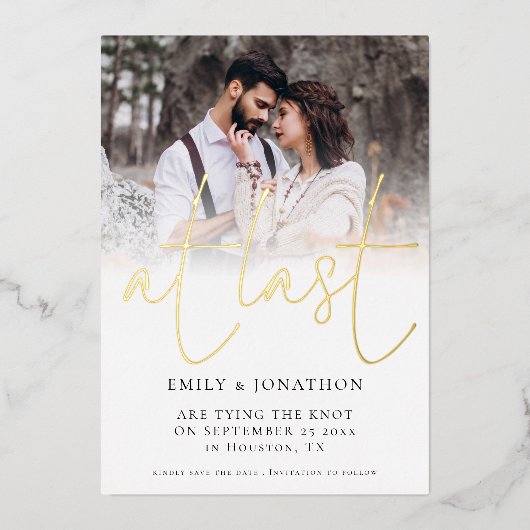 Letztes Foto Overlay Real Foil Save the Date Karte (Vorderseite)