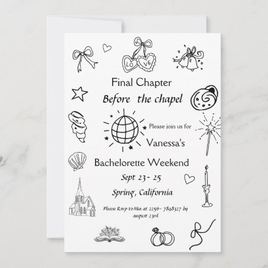 Letztes Kapitel vor dem Kapellbuch Bachelorette Einladung (Vorderseite)