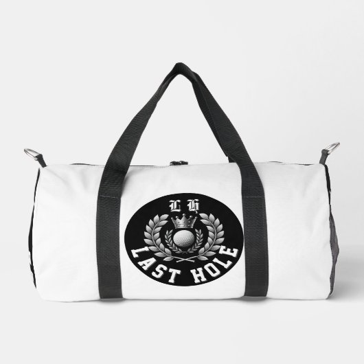 Letztes Loch Schwarz-Weiß-Monogramm-Wappen Duffle Bag (Vorderseite)
