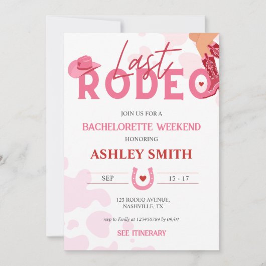 Letztes Rodeo Bachelorette Wochenende Lass uns Gir Einladung (Vorderseite)