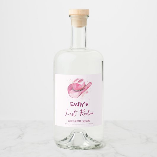 Letztes Rodeo Bachelorette Wochenende Rosa Liquor Alkoholflaschenetikett (Vorderseite)