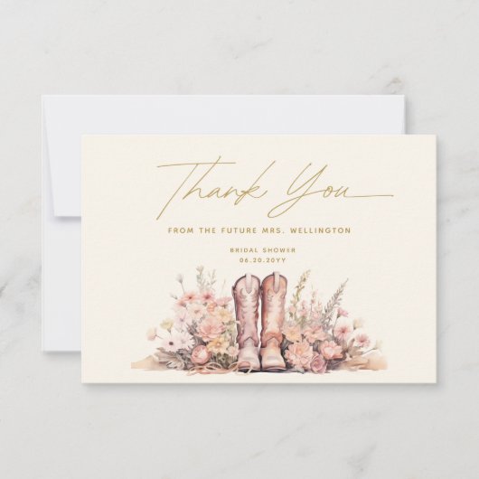 Letztes Rodeo Boots Floral Cowgirl Brautparty Dankeskarte (Vorderseite)