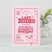 Letztes Rodeo Cowgirl Pink und Red Bachelorette Einladung (Stehend Vorderseite)
