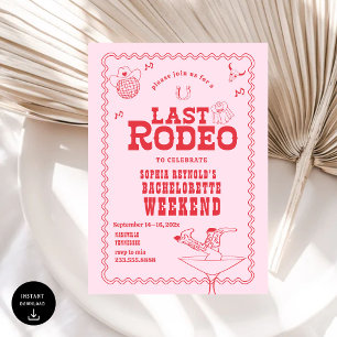 Letztes Rodeo Cowgirl Pink und Red Bachelorette Einladung