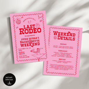 Letztes Rodeo Cowgirl Pink und Red Bachelorette Einladung