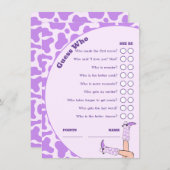 Letztes Rodeo Lila Cowgirl Brautparty Party Game Begleitkarte (Vorne/Hinten)
