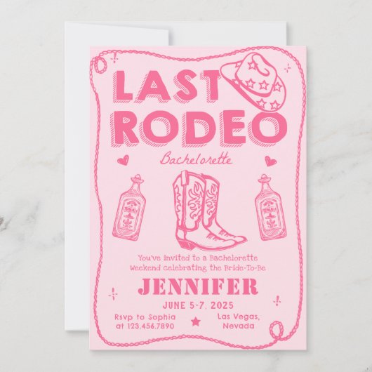 Letztes Rodeo Pink Cowgirl Bachelorette Wochenende Einladung (Vorderseite)