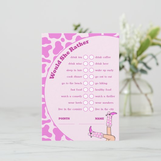 Letztes Rodeo Pink Cowgirl Brautparty Party Game Begleitkarte (Stehend Vorderseite)