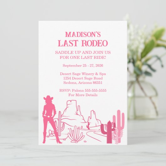 Letztes Rodeo Pink Junggeselinnen-Abschied Weekend Einladung (Stehend Vorderseite)