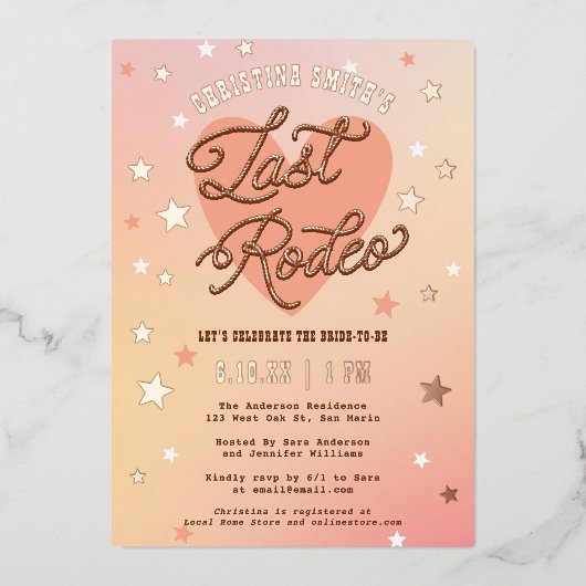 Letztes Rodeo Retro Funkelnd Western Brautparty Folieneinladung (Vorderseite)