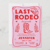 Letztes Rodeo Rosa Red Cowgirl Bachelorette Wochen Einladung (Vorderseite)