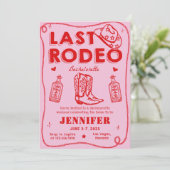 Letztes Rodeo Rosa Red Cowgirl Bachelorette Wochen Einladung (Stehend Vorderseite)