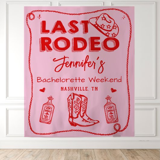Letztes Rodeo Rosa Red Cowgirl Bachelorette Wochen Wandteppich