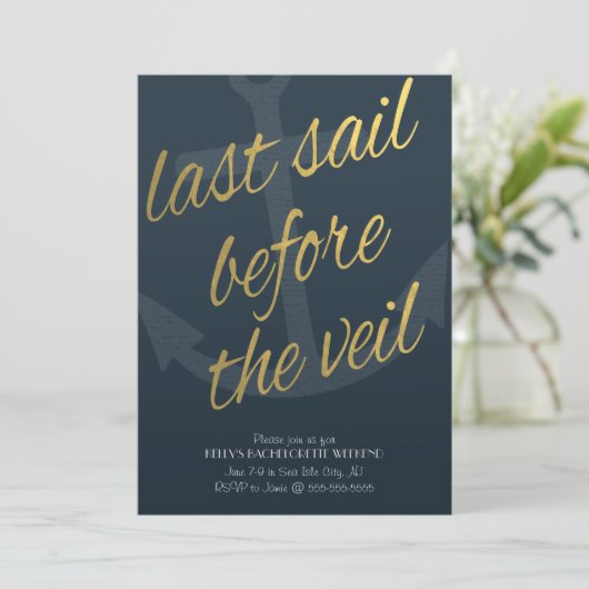 Letztes Segel vor dem Schleier Bachelorette in der Einladung (Stehend Vorderseite)