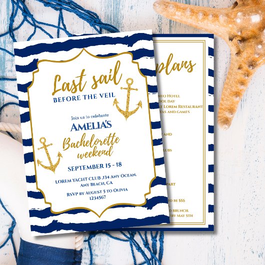 Letztes Segel vor dem Schleier Bride Weekend Einladung