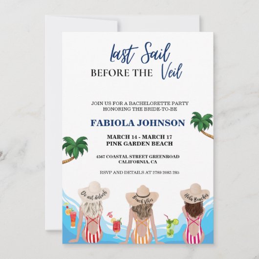 Letztes Segel vor dem Schleier-Junggeselinnen-Absc Einladung (Vorderseite)