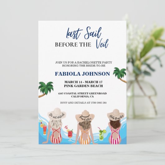 Letztes Segel vor dem Schleier-Junggeselinnen-Absc Einladung (Stehend Vorderseite)
