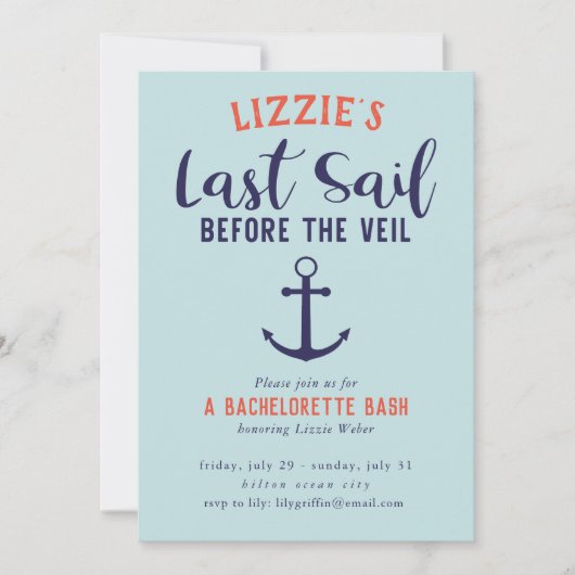 Letztes Segel vor dem Schleier Nautical Bacheloret Einladung (Vorderseite)