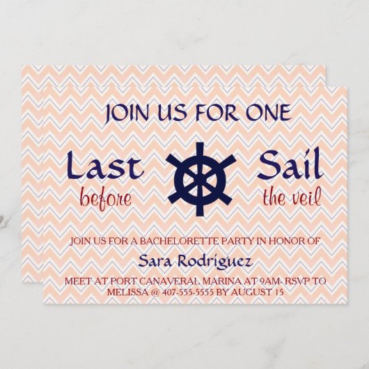 Letztes Segel vor dem Veil Bachelorette Einladung (Vorne/Hinten)