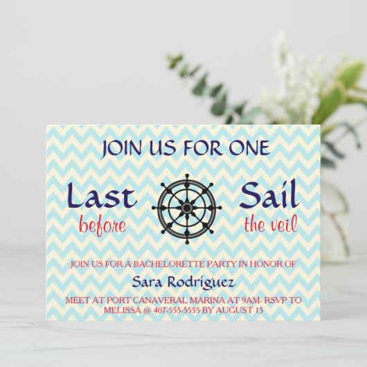 Letztes Segel vor dem Veil Bachelorette Einladung (Stehend Vorderseite)