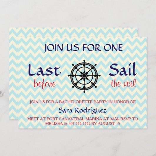 Letztes Segel vor dem Veil Bachelorette Einladung (Vorne/Hinten)