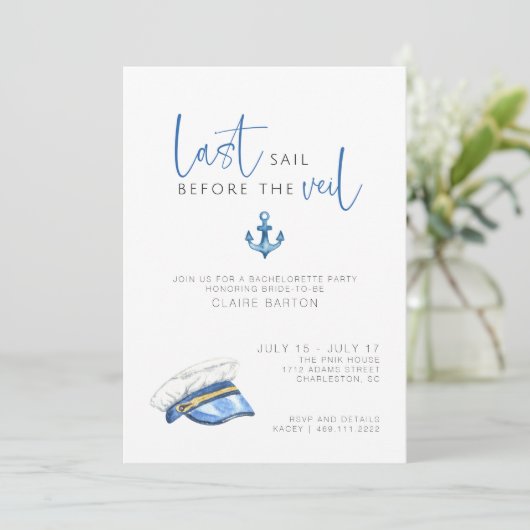 Letztes Segel vor dem Veil Bachelorette Einladung (Stehend Vorderseite)