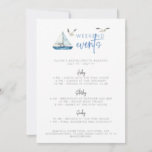 Letztes Segel vor dem Veil Bachelorette Einladung (Rückseite)