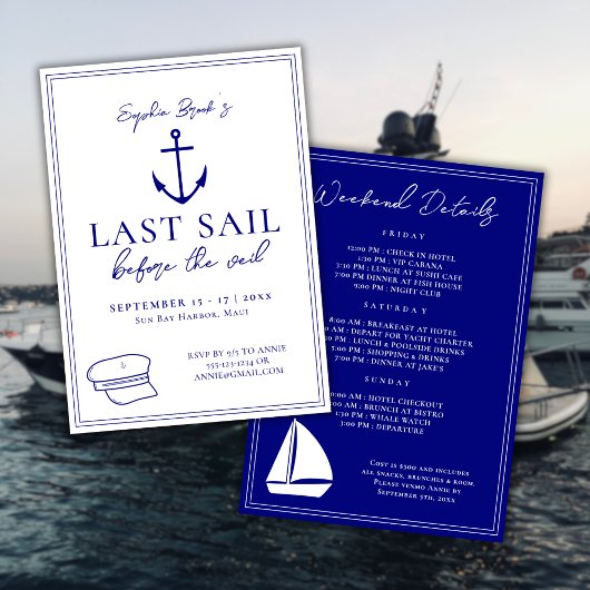 Letztes Segel vor dem Veil Bachelorette Wochenende Einladung