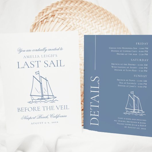 Letztes Segel vor dem Veil Bachelorette Wochenende Einladung