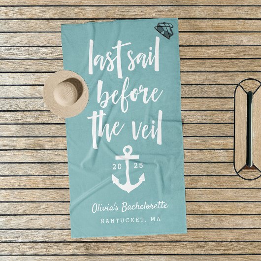 Letztes Segel vor dem Veil Bachelorette Wochenende Strandtuch