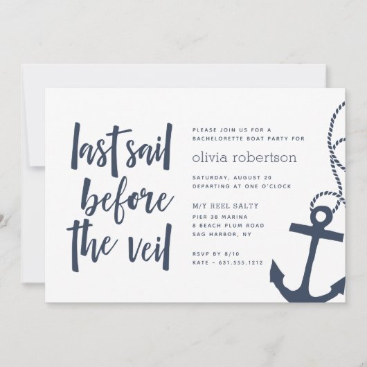 Letztes Segel vor dem Veil Boat Junggeselinnen-Abs Einladung (Vorderseite)