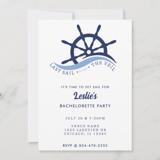 Letztes Segel vor dem Veil Helm Junggeselinnen-Abs Einladung (Vorderseite)