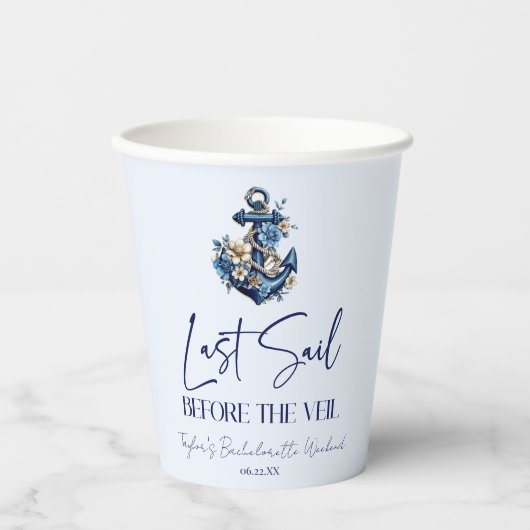 Letztes Segel vor Veil Bachelorette Wochenende Par Pappbecher (Vorderseite)